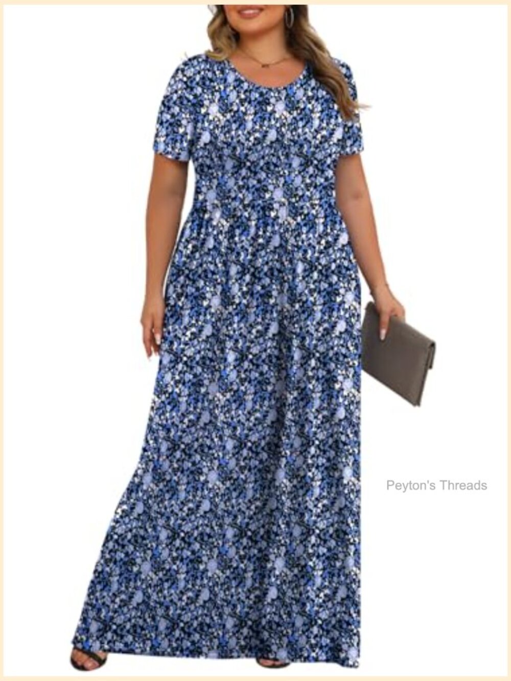 Plus Size Maxi Dress Short Sleeve with Pockets Summer Casual Long Dress - Picture 3 of 5